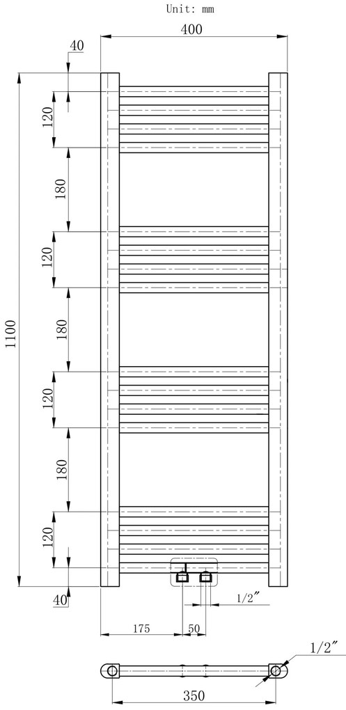 Erga Simple, vykurovacie teleso 1100x400 mm, 372 W, biela, ERG-LAV-SIMP-11040-WH