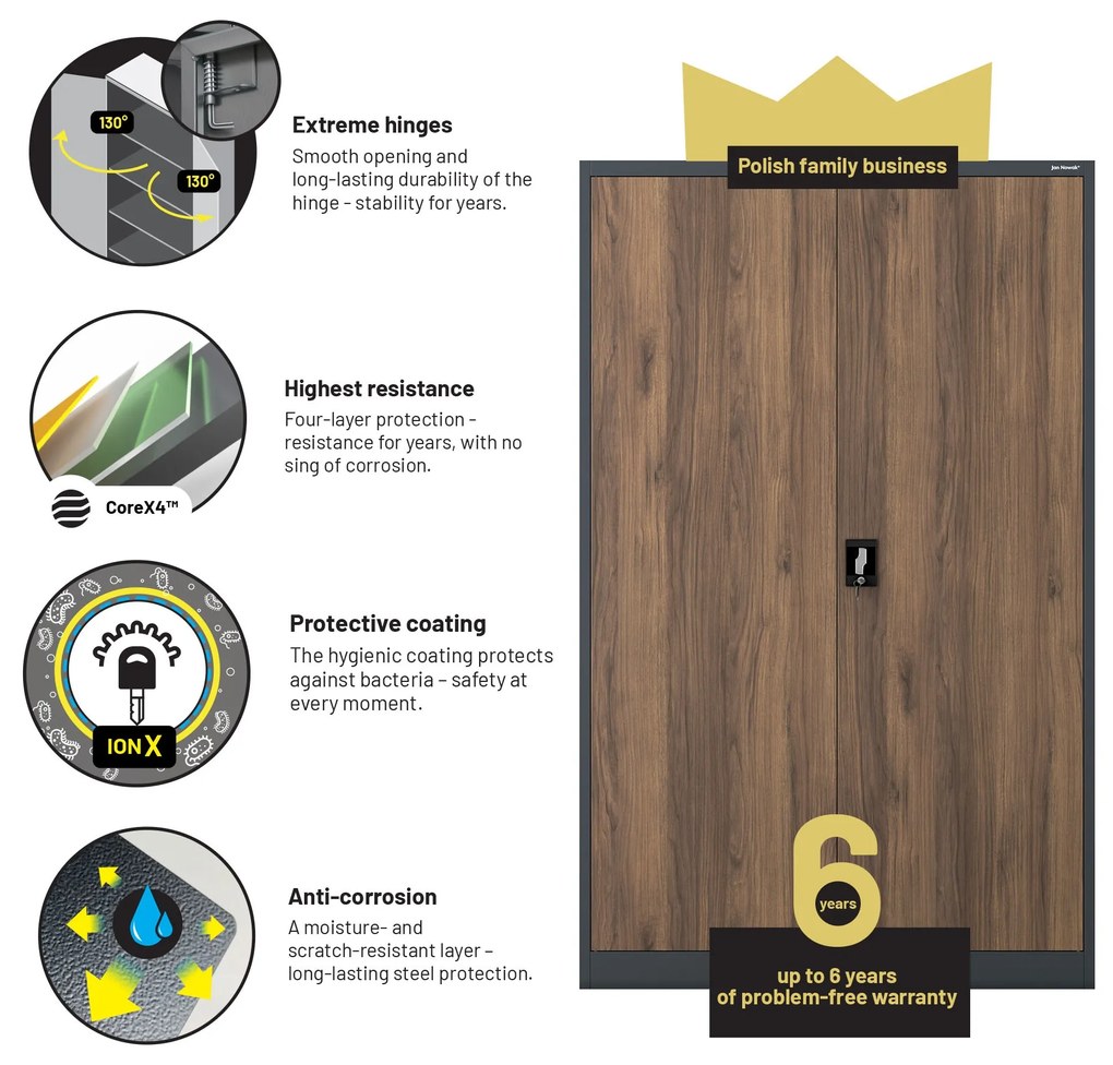 Kancelárska kovová skrinka na dokumenty JAN II, Eco Design: antracit/orech