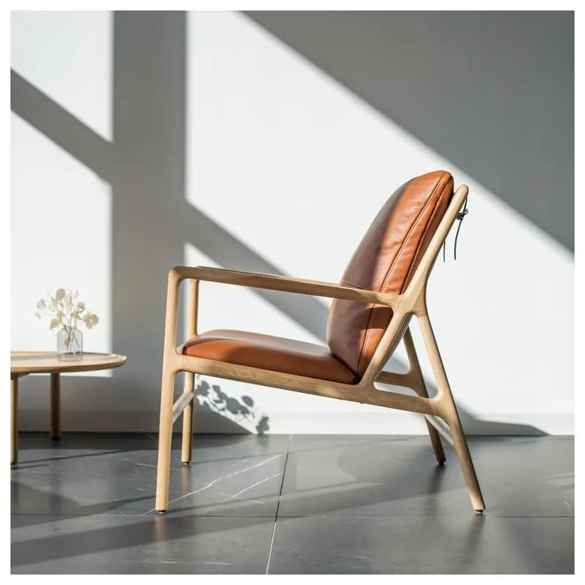 Kožené kreslo v hnedo-prírodnej farbe Dedo – Gazzda