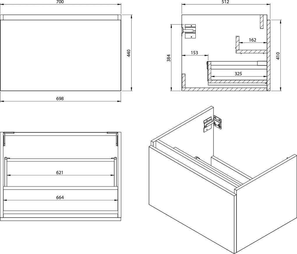 Sapho Sapho, LOREA skrinka 100x46x51,5cm (70+30Pcm), ľavá, biela matná, LE070-3131-L-11