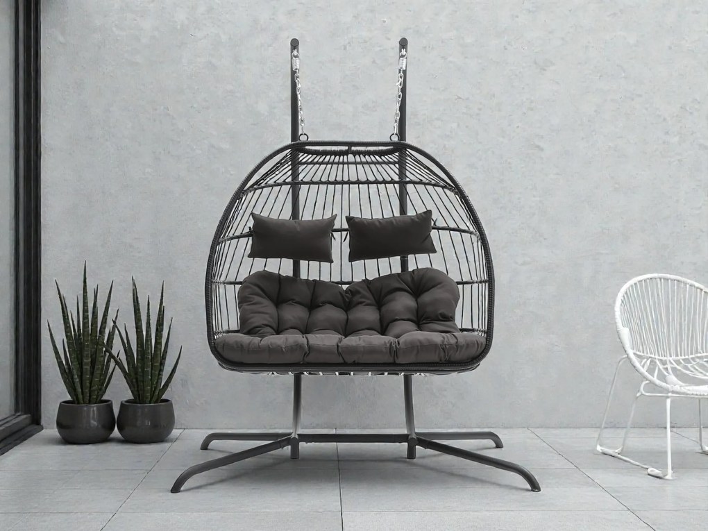 Závesné hojdacie dvojkreslo CUBA čierne - sivé vankúše