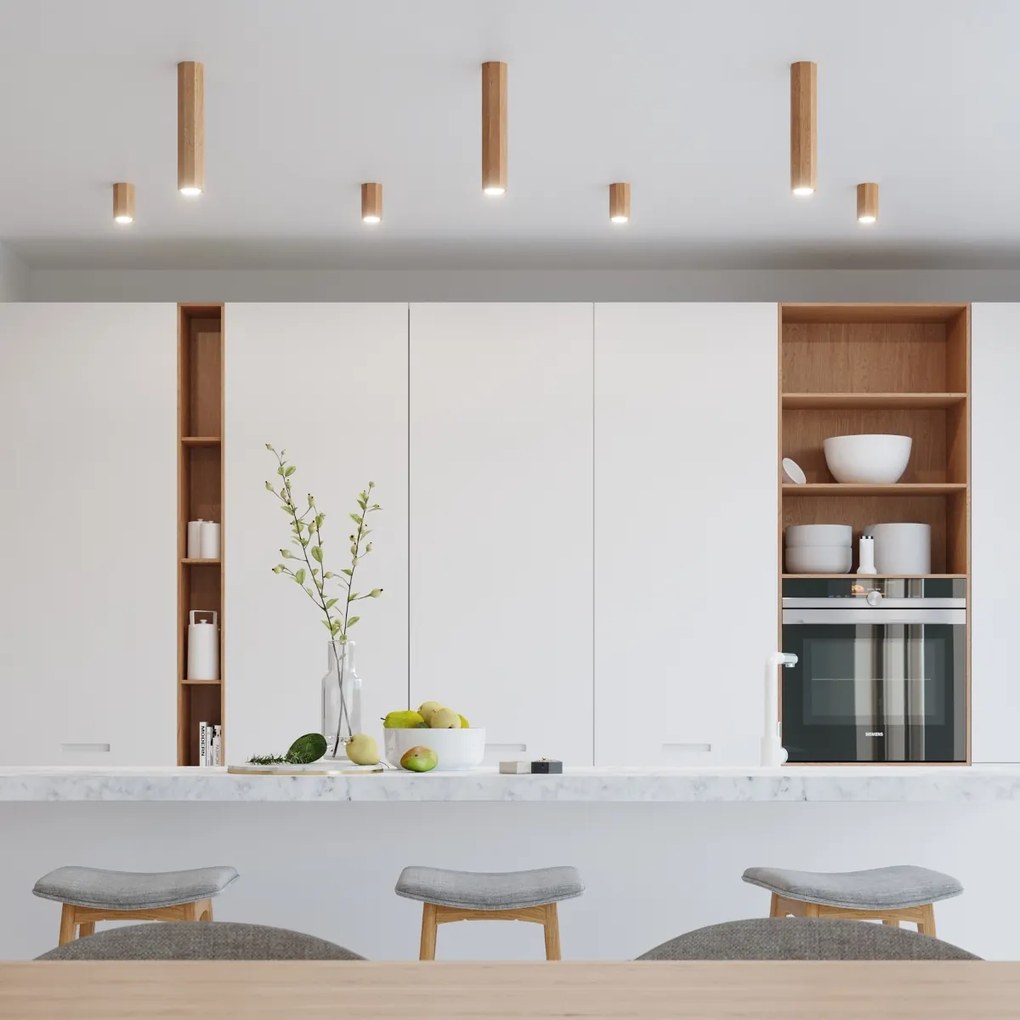 Bodové svietidlo Zeke, 1x drevené tienidlo, (možnosť polohovania)