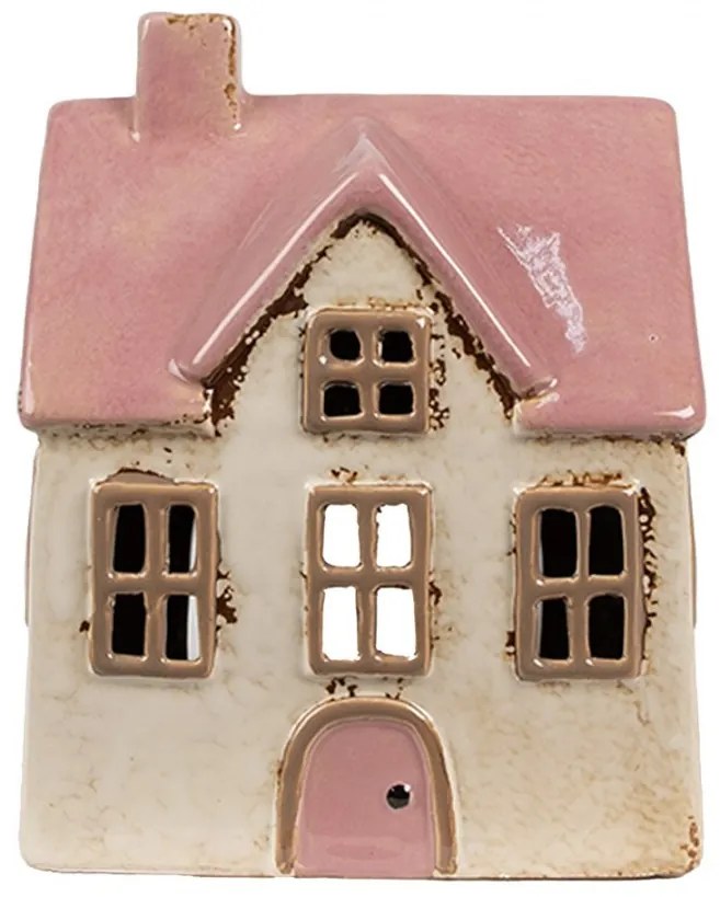 Béžový keramický svietnik na čajovú sviečku domček Amster Village - 13*10*16 cm