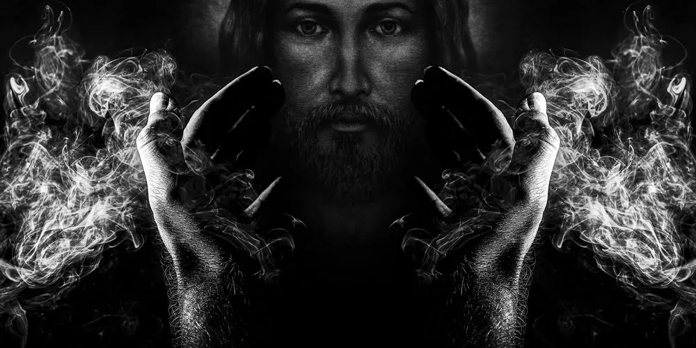 Obraz viera v Ježiša v čiernobielom prevedení