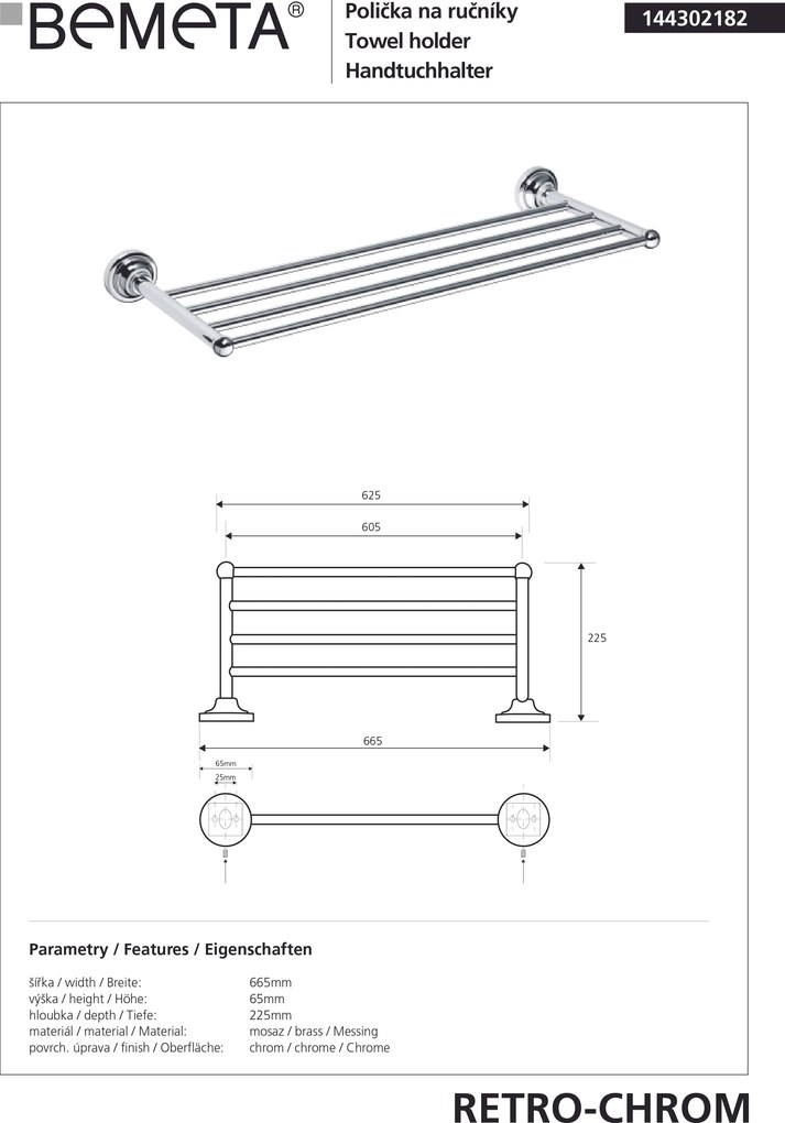 Bemeta Design RETRO chróm: Držiak uterákov, 605 mm - 144302182