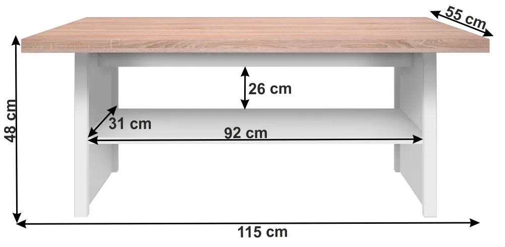 Tempo Kondela Konferenčný stolík 115, biela/dub sonoma, TOPTY TYP 18