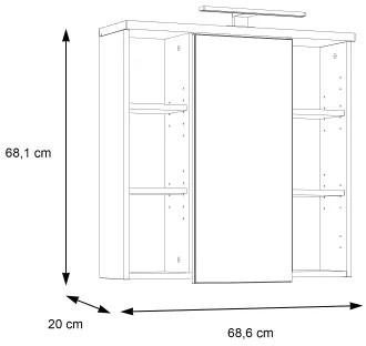 Nástenná kúpeľňová skrinka VENOM so zrkadlom antracit/hnedá