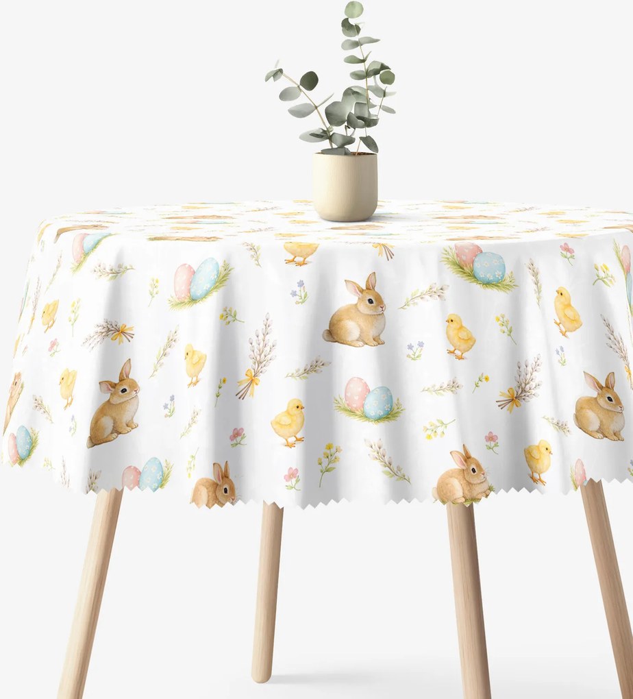 Goldea veľkonočný okrúhly teflónový obrus - veselá veľká noc Ø 130 cm