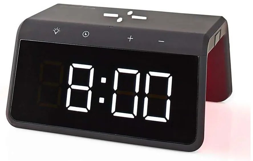 Nedis WCACQ30BK - Budík s LCD a bezdrôtovou nabíjačkou 15W/5V čierny