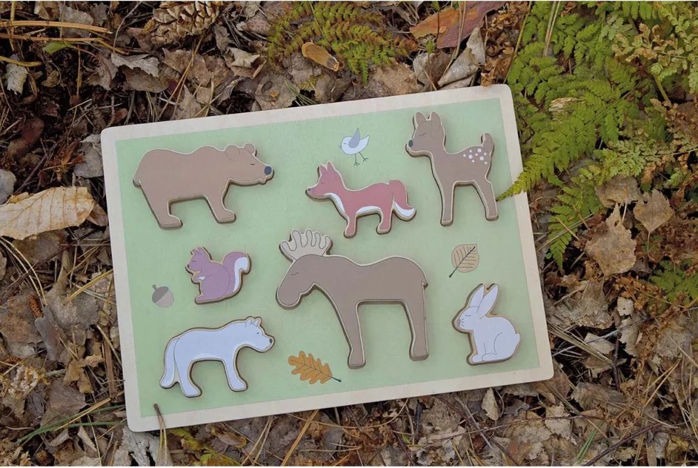 Jabadabado Drevené vkladacie puzzle – Lesné zvieratá 7 ks | Montessori edukatívna hračka pre deti