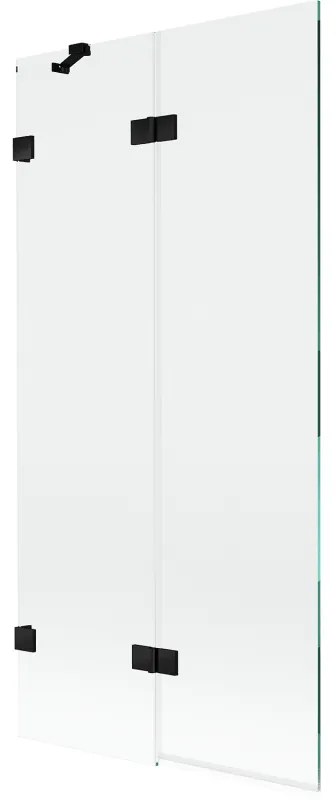 Mexen Lunar, 2-krídlová vaňová zástena ľavá 90 x 150 cm, číre sklo, čierna matná, 897-090-100-70-00-L
