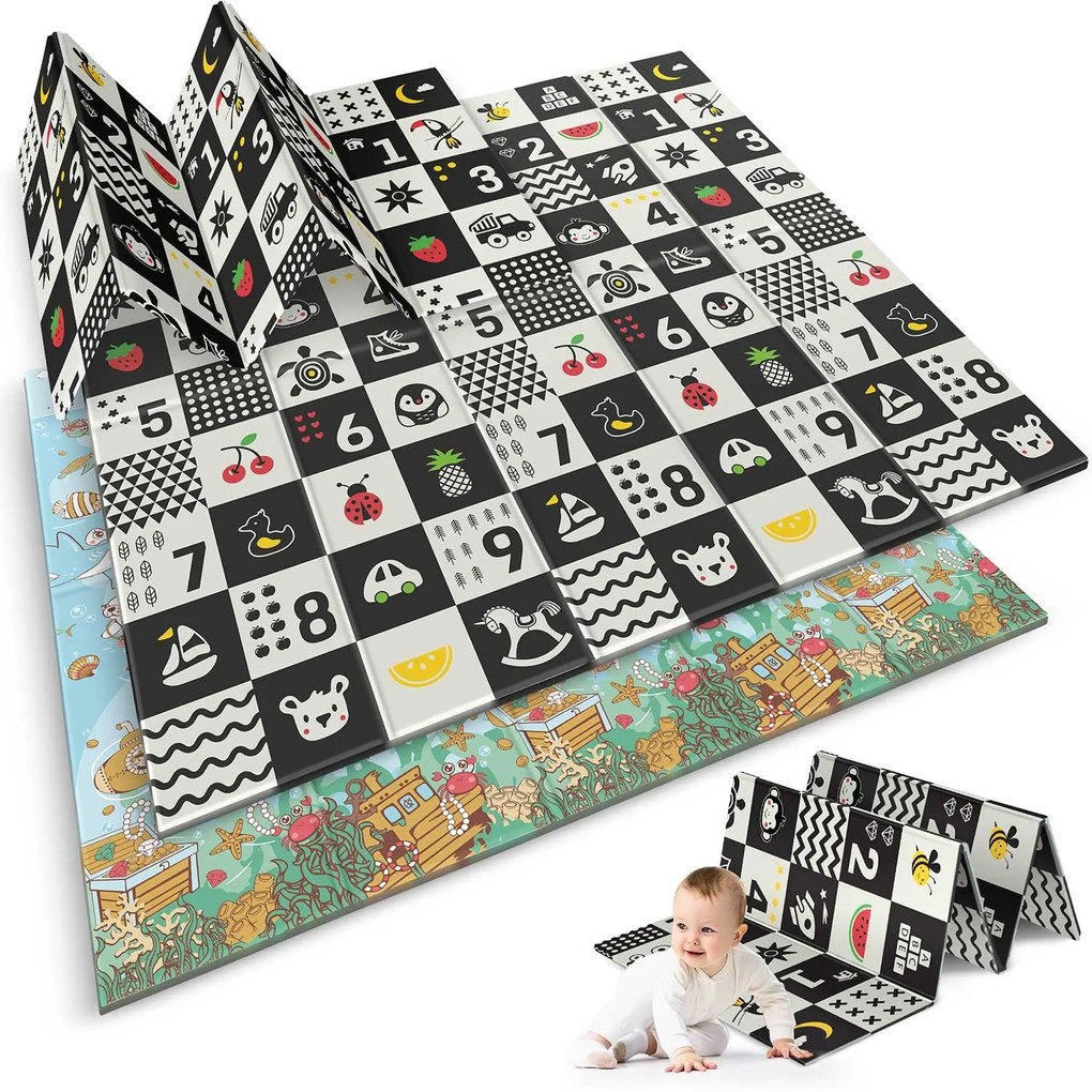 Penová podložka 200 x 180 x 1 cm Nukido NK-340 oceán-čísla