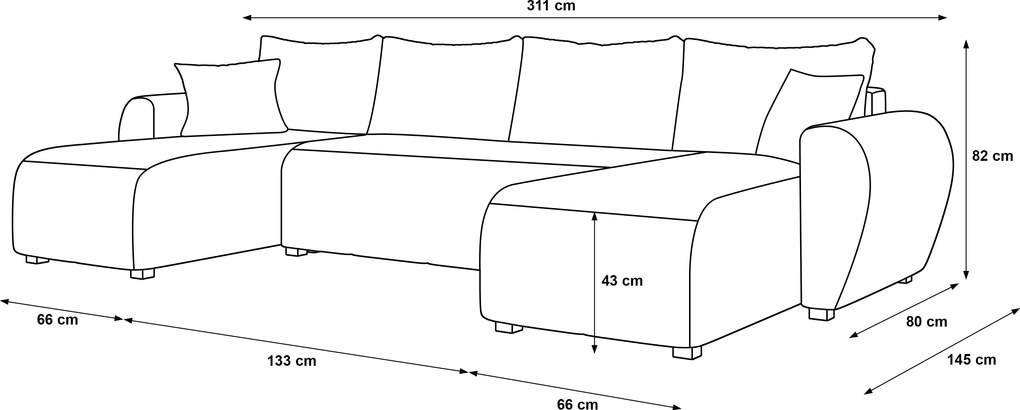 Rozkladacia obojstranná sedacia súprava do U SEVIO 311x145 cm, fľaškovozelená + 2 vankúšiky ZDARMA