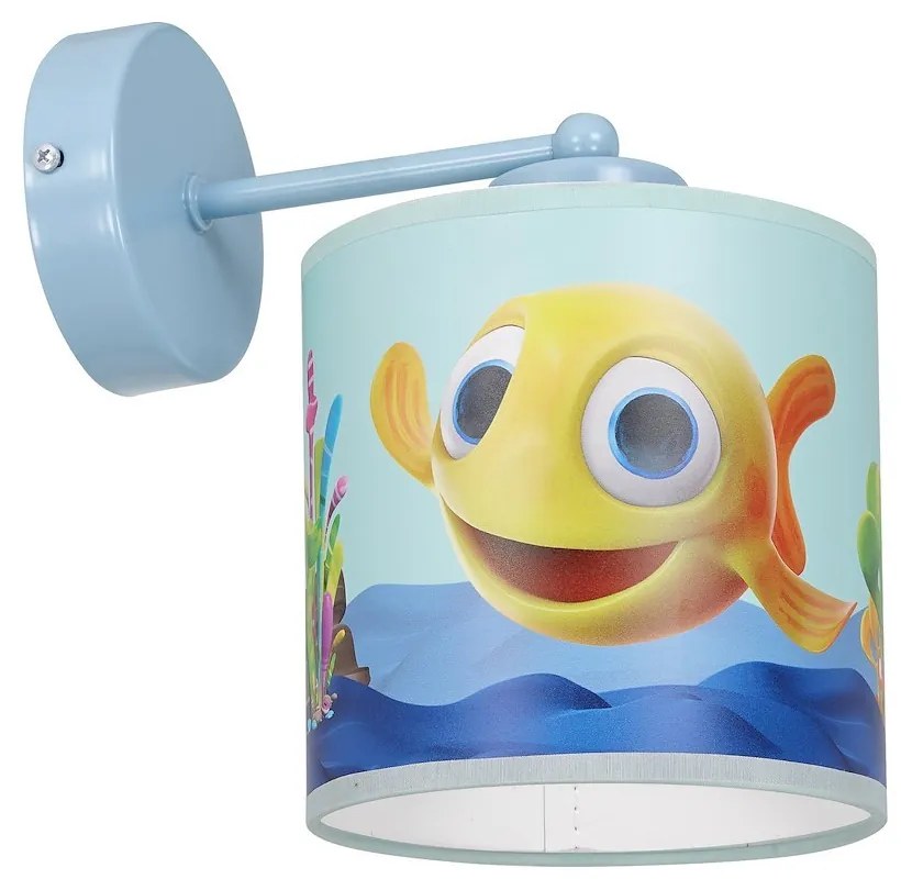 Detské nástenné svietidlo Fish, 1x plastové tienidlo so vzorom, bl