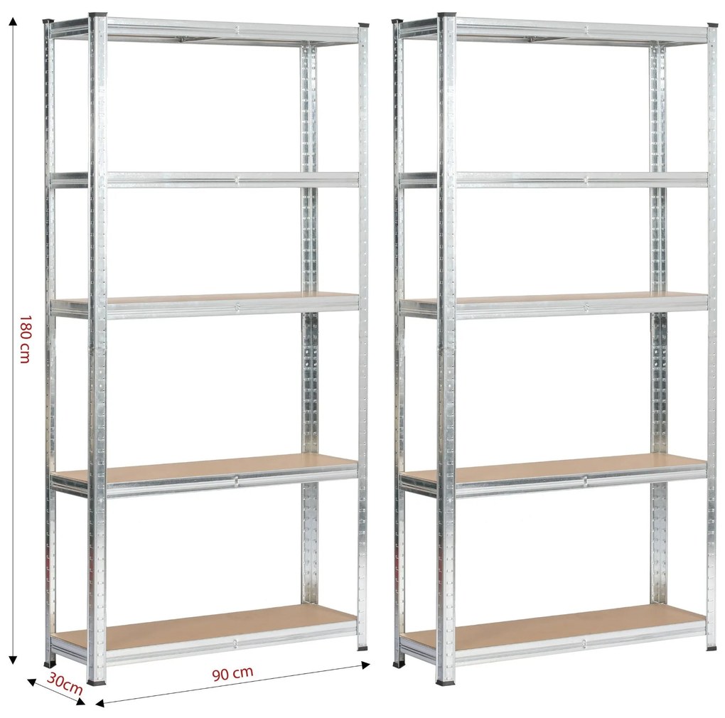 Sada 2 ks kovových regálů REGMET 90x30x180 cm stříbrná