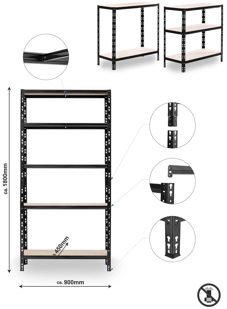 Trestles Balíček 3xSUPER HIT - Policový regál 1800x900x450 Farba: Čierna