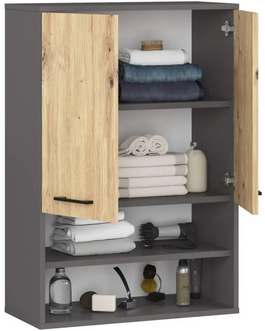 Kúpeľňová skrinka FIN H934 W64 2D 1P grafitová / dub artisan