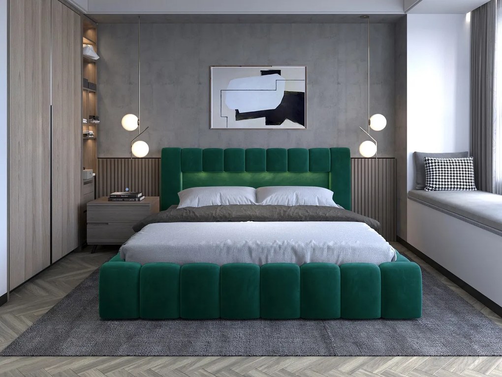 Manželská posteľ 140 cm Luxa (tmavohnedá) (s roštom, úl. priestorom a LED). Vlastná spoľahlivá doprava až k Vám domov. 1041552