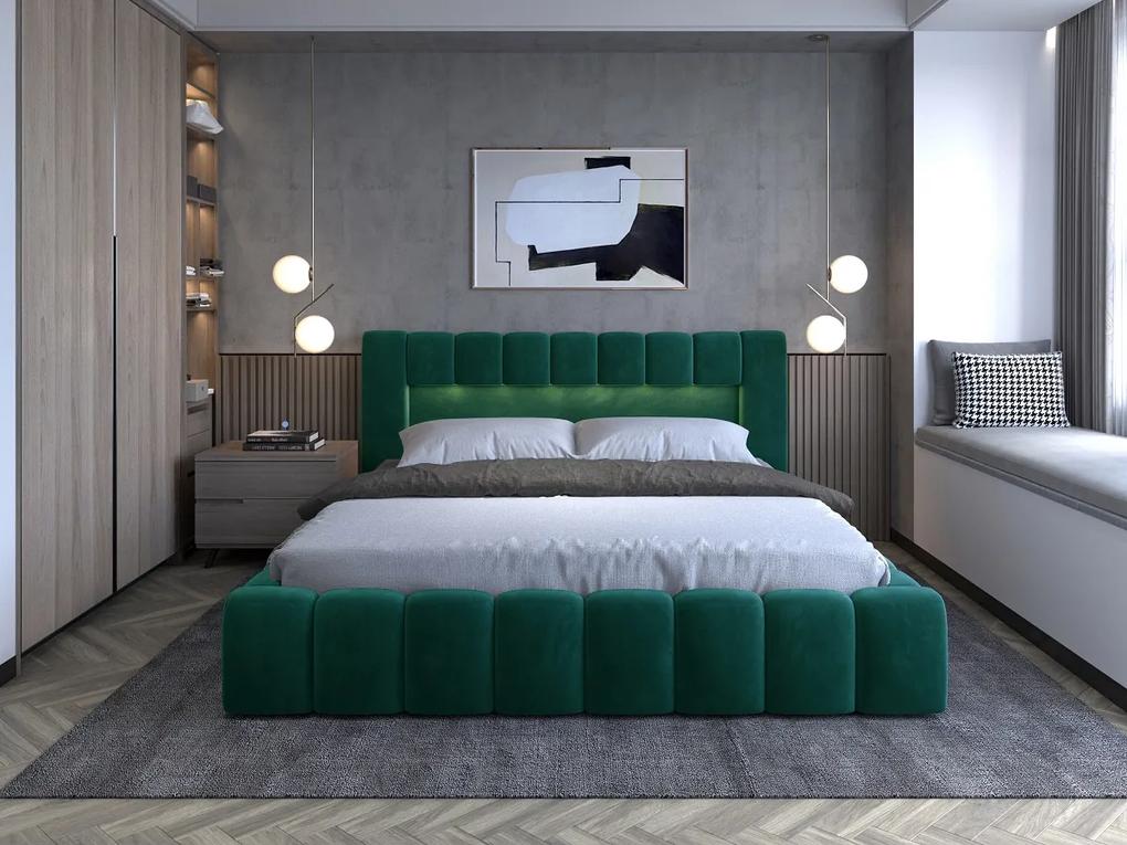 Manželská posteľ 160 cm Luxa (tmavomodrá) (s roštom, úl. priestorom a LED). Vlastná spoľahlivá doprava až k Vám domov. 1041565