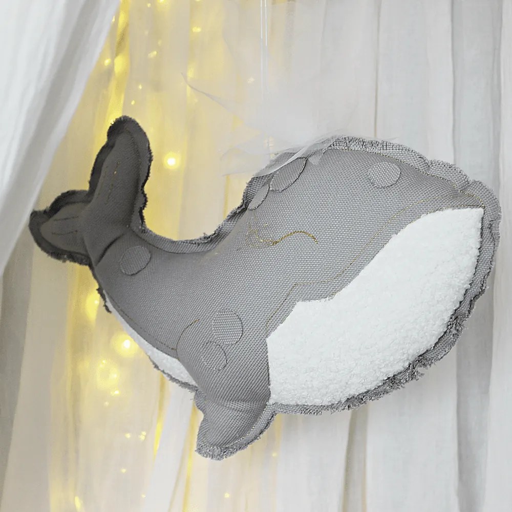 Závesná dekorácia veľryba šedá 40x25x8cm