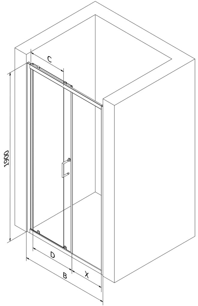Mexen Apia, posuvné dvere do otvoru 135 x 190 cm, 5mm číre sklo, zlatý profil, 845-135-000-50-00