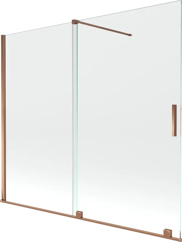 Mexen Velar, 2-krídlová posuvná vaňová zástena 180 x 150 cm, 8mm číre sklo, ružové zlato, 896-180-000-01-60