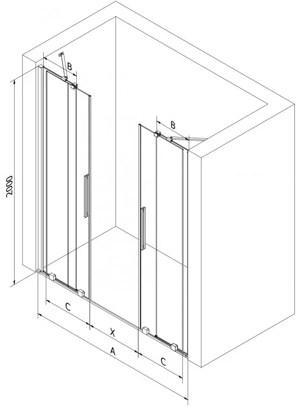 Mexen Velar Duo, posuvné dvere do otvoru 140x200 cm, 8mm číre sklo, chrómový profil, 871-140-000-02-01