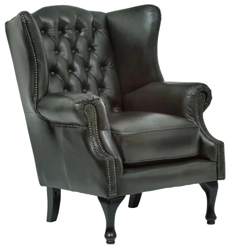 furniture-nabytek.cz - Masívne kreslo ušák Chesterfield Pittsfield z pravej kože, zelené