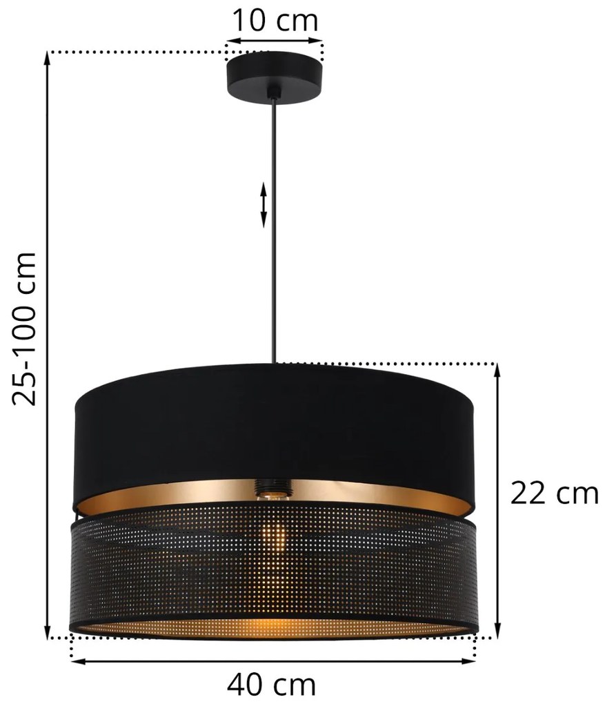 Závesné svietidlo Asti, 1x PVC/čierne textilné tienidlo, (fi 40cm), g, b