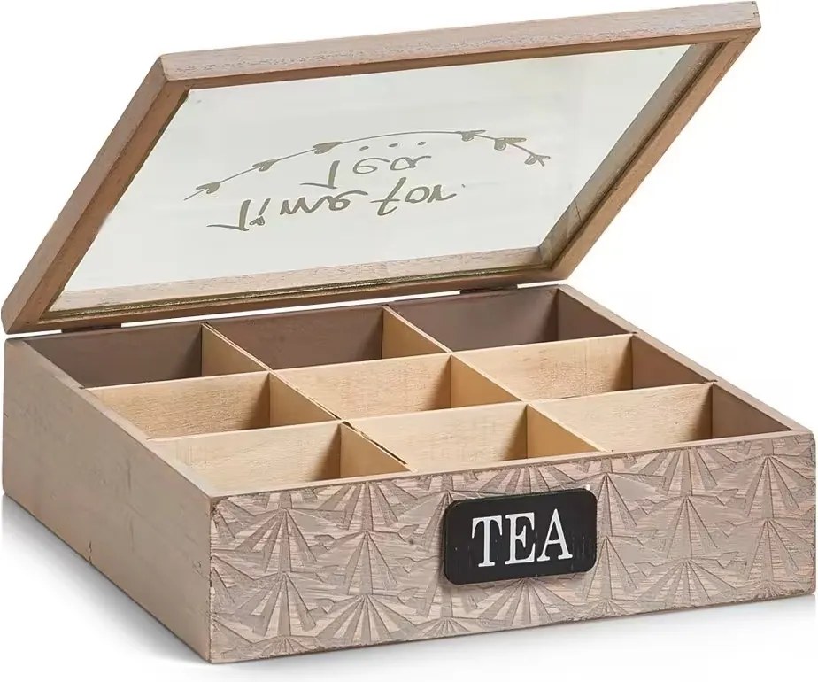 Zeller Present Drevená krabička na čaj - TIME FOR TEA, 9 priehradiek