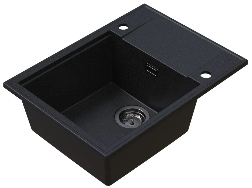 Sink Quality Sink55, kuchynský granitový drez 620x460x215 mm + grafitový sifón, grafitová, SKQ-SINK.G.1KKO.XB