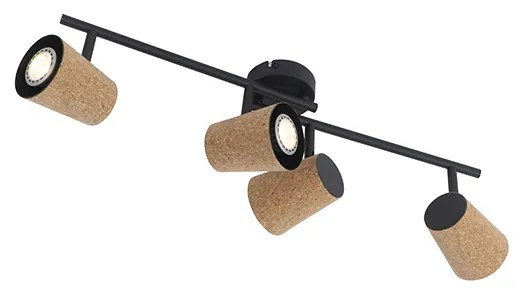 Stropné bodové svietidlo čierne s korkovým tienidlom 4-žiarovkové nastaviteľné - Corky