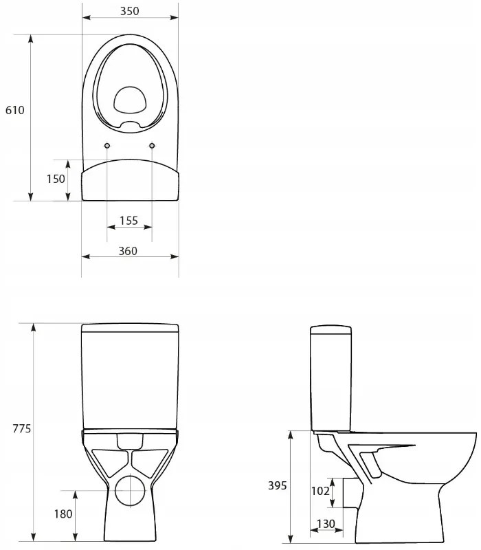 Cersanit Parva CleanOn, kombi wc so splachovaním 3/5l bez toaletného sedátka, biela, K27-062