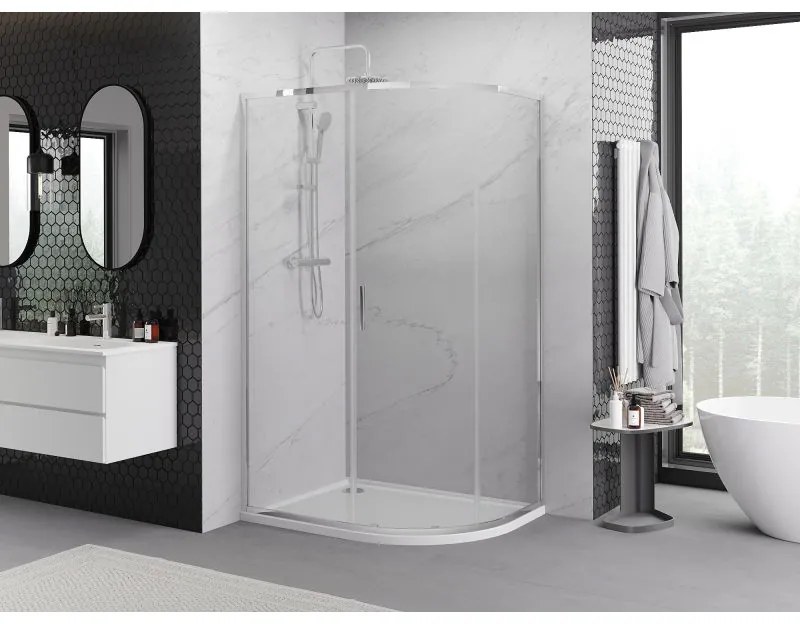 Mexen Exo, asymetrický sprchovací kút s posuvnými dverami 90 x 80 cm, 6mm číre sklo, chrómový profil, 8131-090-080-01-00