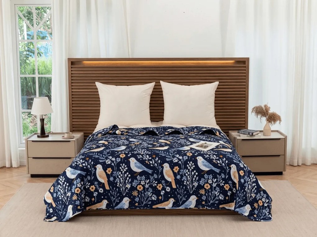Prehoz na posteľ DENIM BIRDS, modrý Rozmer: 220 x 240 cm