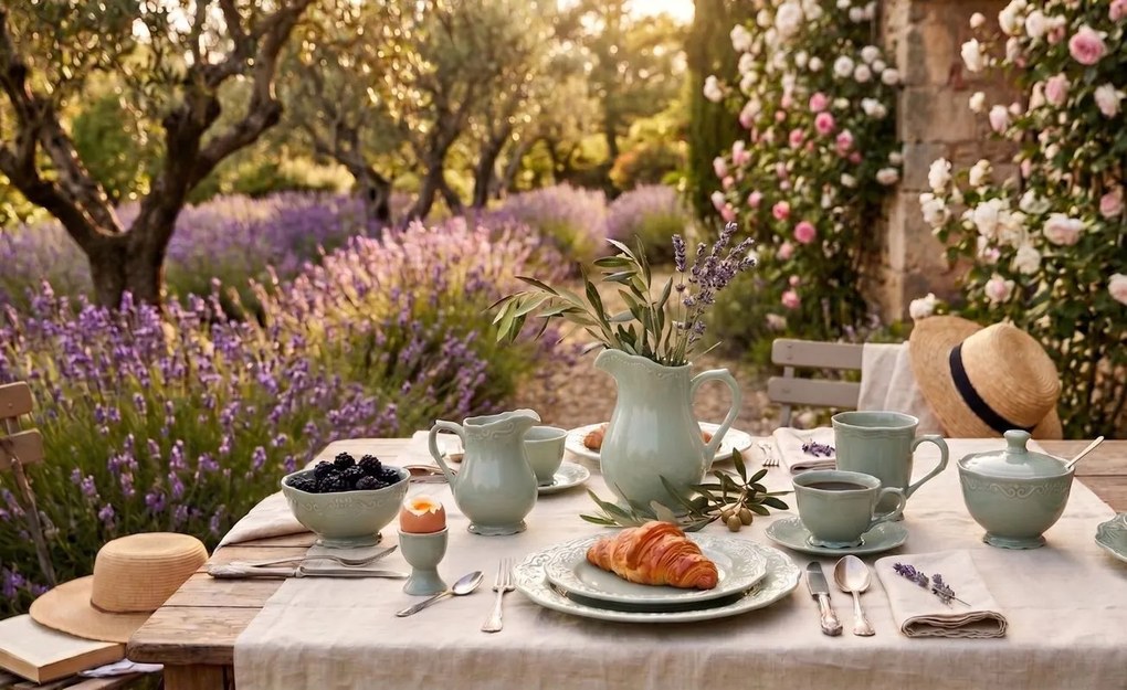 Zelená porcelánová miska s čipkou Provence lace verte - Ø 14*10 cm / 650 ml