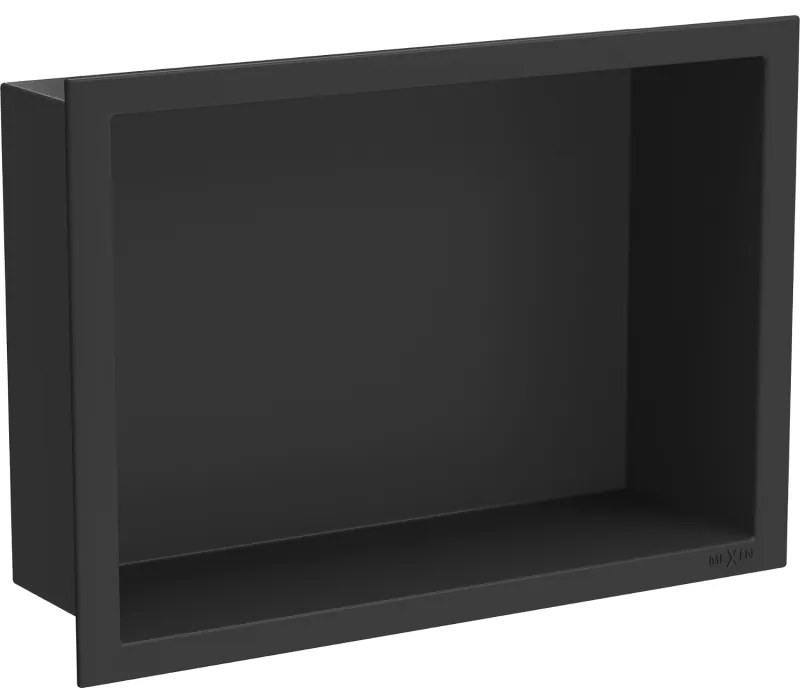 Mexen X-Wall-R, polička na zapustenie na obklad s golierom 30 x 20 cm, čierna matná, 1970302010