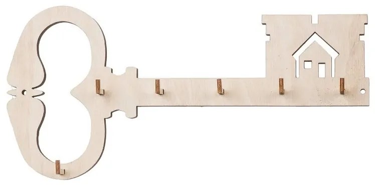 ČistéDřevo Dřevěný věšák na klíče - kľúč s domčekom