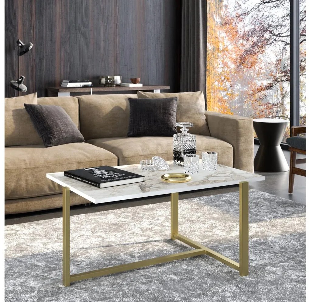 Asir Konferenčný stolík MERIDETHS 45x92 cm zlatá/biela 541HDL1204