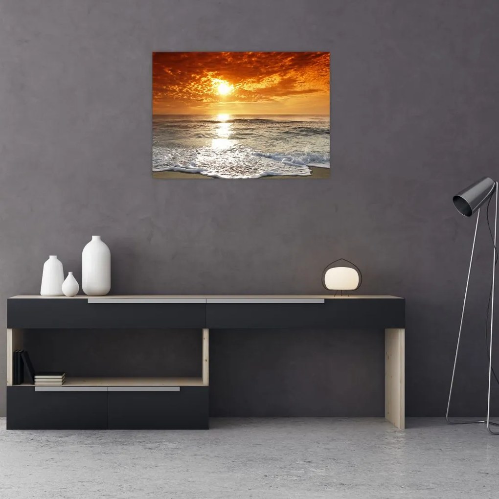 Sklenený obraz západ slnka na Korzike (70x50 cm)