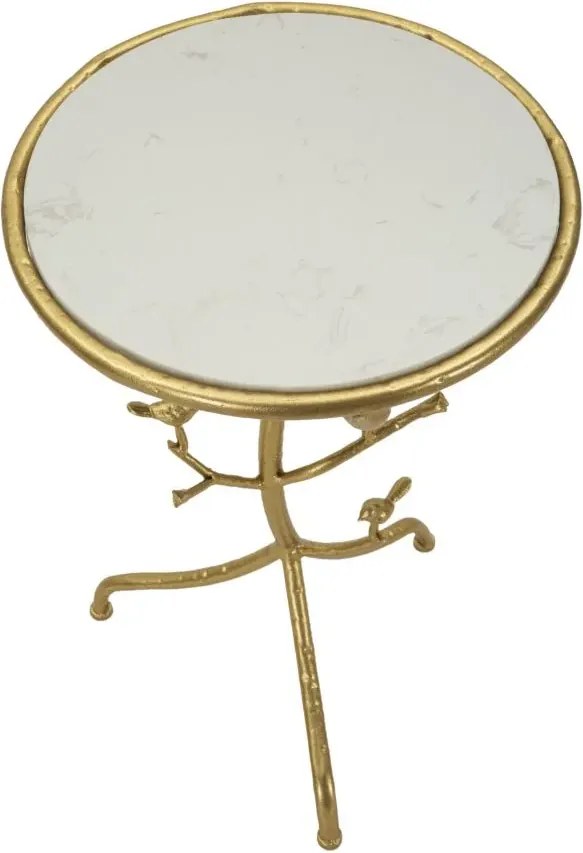 Odkladací stolík Vtáky 38 cm zlatý/mramor