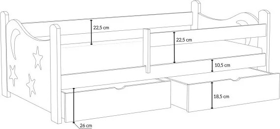 Detská posteľ z masívu borovice STARS s výrezom a šuplíkmi - 200x90 cm - BIELA