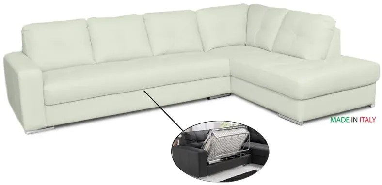 Kožená sedacia súprava s rozkladom na každodenné spanie ALEXIE – rohová, pravá, biela (bianco 309)