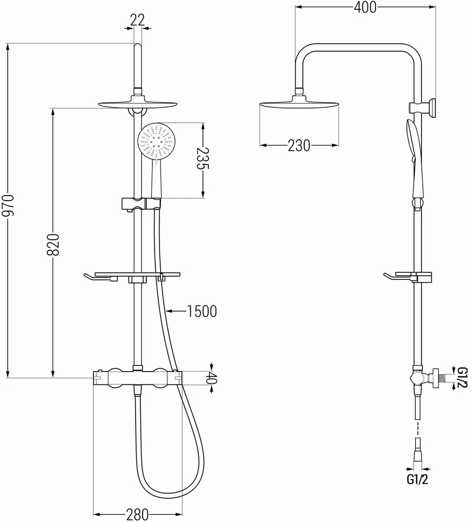 Mexen KT67 sprchový set s termostatickou batériou Kai, chrómová, 771506793-00