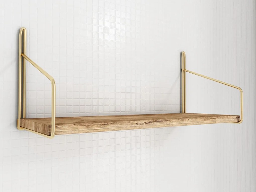 Nástenná polica Rafi smrekovec/zlatá