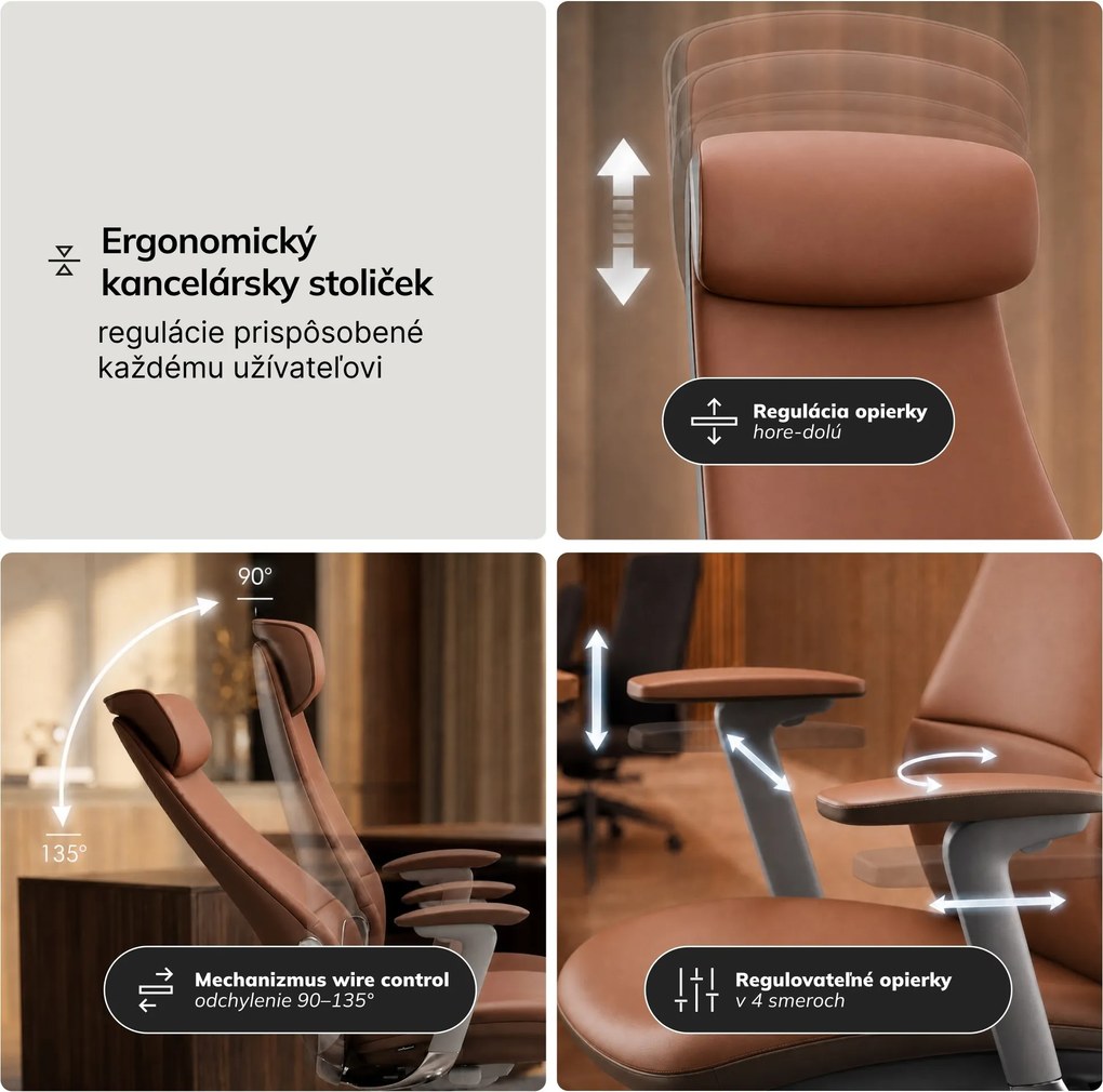 Kožené kancelárske kreslo pre riaditeľa hnedé: COMMAND