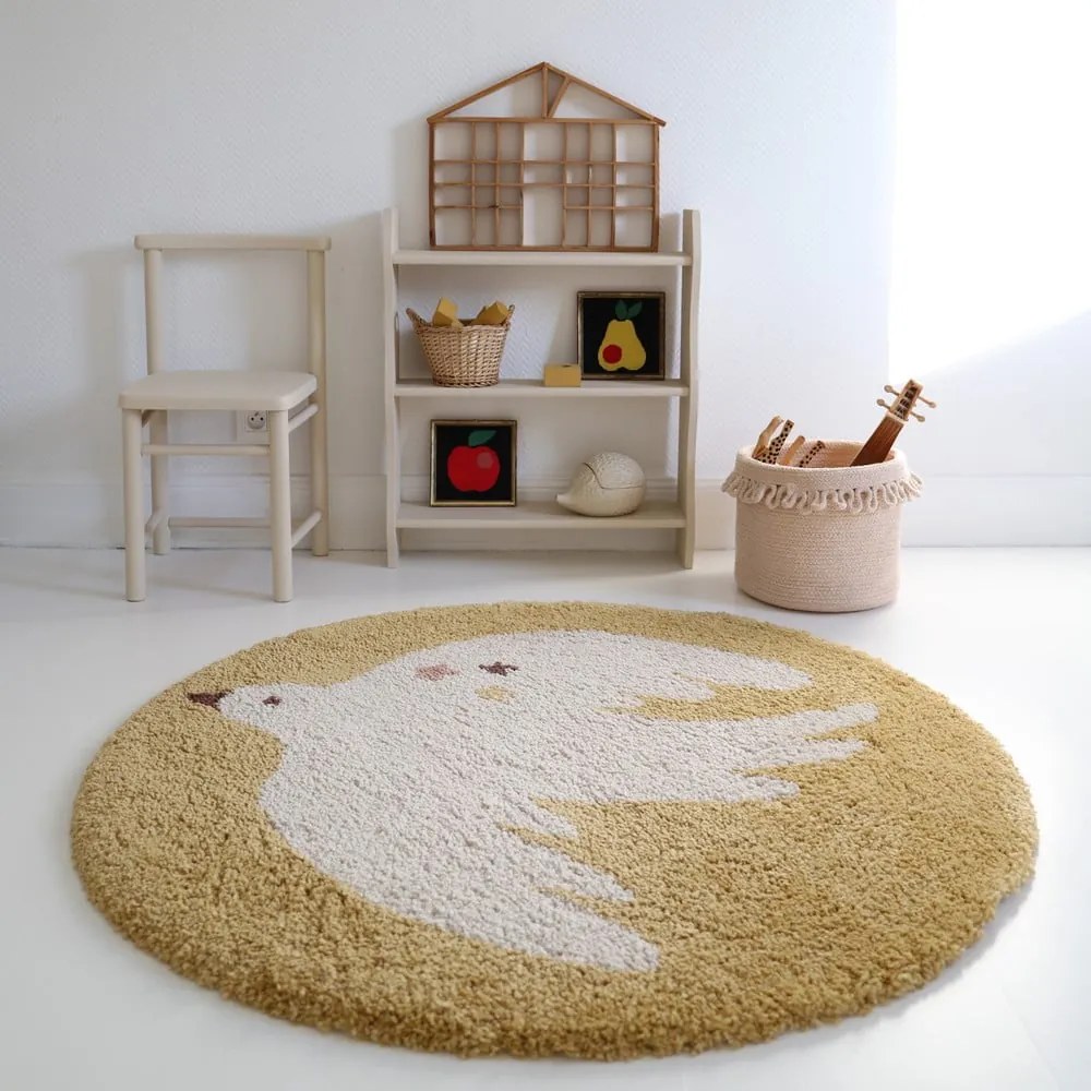 Okrovožltý detský koberec ø120 cm Bohemian Bird Miel – Nattiot