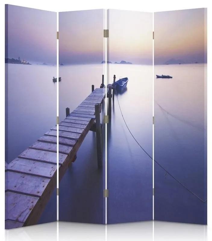 Ozdobný paraván Most fialový - 145x170 cm, štvordielny, obojstranný paraván 360°