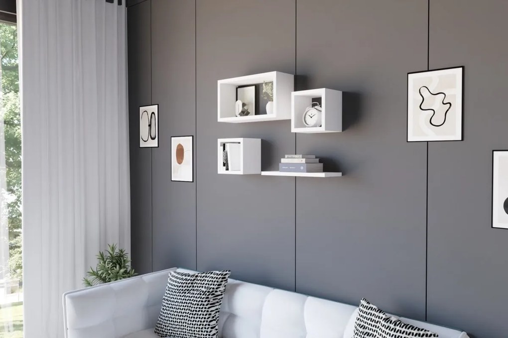 Súprava 4 nástenných políc BABI biela