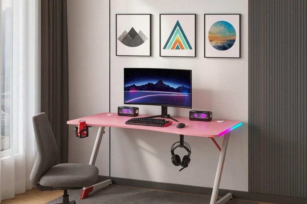 Herný stôl s podsvietením BG01 ružový 140 cm